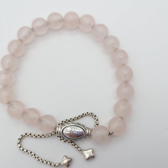 David Yurman Sterling Silver 8mm Rose Quartz Spiritual Bead Beaded Pull Bracelet - Picture 2 of 9